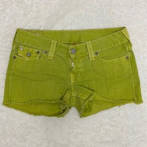 True Religion “Keira” Acid Green Denim Cutoff shorts. Size 29. Great condition.